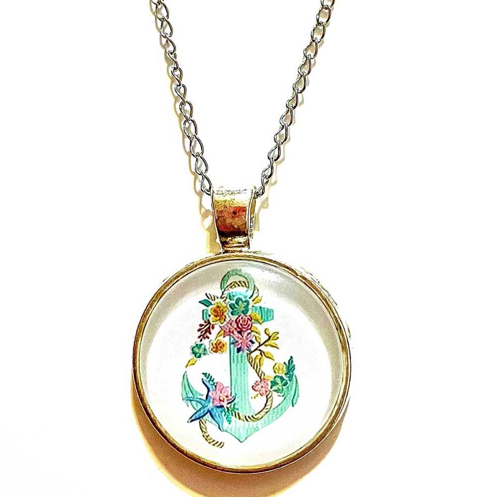 Floral Anchor Silver Pendant Necklace